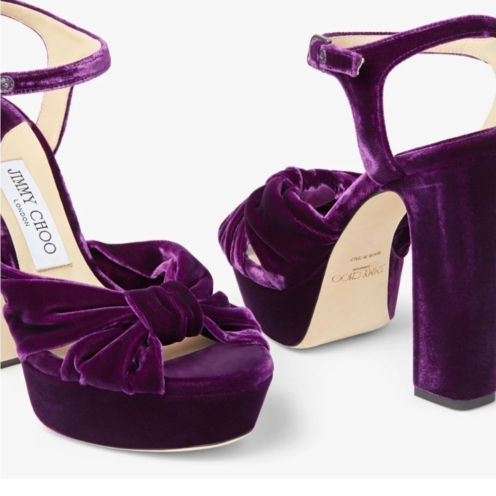 Jimmy Choo Heloise Cassis Velvet Platform Heels - Picture 4 of 11